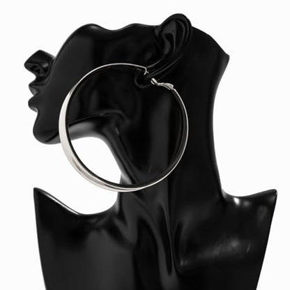 Big Gold Chunky Hoops Earrings for Women Trendy Large Wide Post Thick Drop Dangle Earrings Minimalist Statement Earrings Party Jewelry Gift - color: Big-Silver