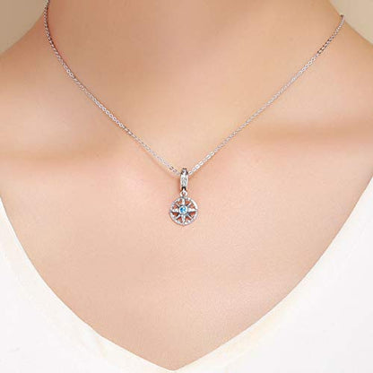 BISAER 925 Sterling Silver Charms for Bracelets Cat Dog Sloth Animal Beads Butterfly Fairy Heart Dangle Pendant Charms - color: Compass