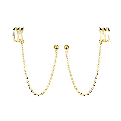 SLUYNZ 925 Sterling Silver Cuff Earrings Chain for Women Crawler Earrings Studs - color: B-18K Gold Plated