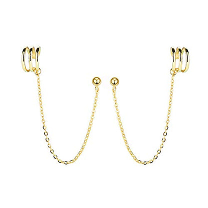 SLUYNZ 925 Sterling Silver Cuff Earrings Chain for Women Crawler Earrings Studs - color: B-18K Gold Plated