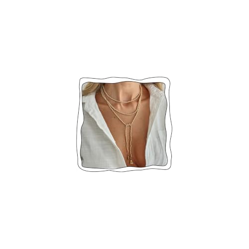 Long Pearl Necklaces for Women Layer Lariat Tie Necklace Adjustable Long Beaded Y Drop Choker Necklacess Bohemian Beach Wedding Party Jewelry Gifts - color: B-Gold