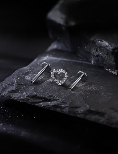 16G Astm F136 Titanium Internal Thread Flat Back Earrings Nose Studs Tragus Forward Helix Conch Cartilage Lobe Earrings Stud Medusa Labret Monroe Lip Ring Piercing Jewelry For Women Men - size: 16G--Style B-CZ