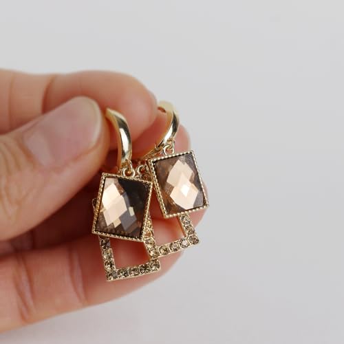 Sonateomber Christmas Tree Dangle Small Gold Hoop Earrings for Women, Cute Sparkly CZ Rhinestone Maple Clover Leaf Drop Earings Thanksgiving Holiday Accessories Fashion Jewelry Gift - color: Rectangle Gold