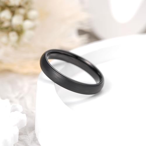 King Will Wedding Band for Men Women, 2/4/6/7/8mm Domed Matte Brushed Tungsten Carbide Rings, Solid/Dual Color Engagement Rings, Comfort Fit - color: Black-4mm