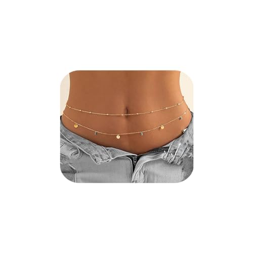 Waist Chains for Women Gold Waist Chain Silver Belly Chain Adjustable Layered Body Chain Sequin Belly Chains Sexy Bikini Beach Jewelry for Women (26.8-36.6 Inch) - style: turquoise+gold