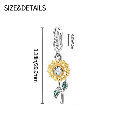 Pandach 925 Sterling Silver Charms Beads for Bracelets and Necklaces Butterfly and Headphones Pendants Clover Charms Jewelry Gift for Women - style: Sunflower Charm