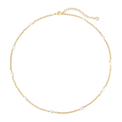 MTMY Beaded Necklaces for Women 14K Gold Plated Dainty Colorful Green/Rose Beaded Pearl Choker Necklace Delicate Boho Choker Necklace Jewelry Gift - style: Oval pearl