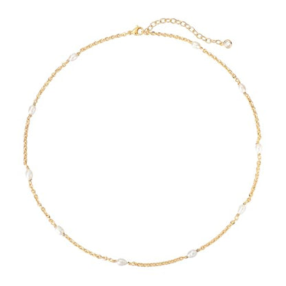 MTMY Beaded Necklaces for Women 14K Gold Plated Dainty Colorful Green/Rose Beaded Pearl Choker Necklace Delicate Boho Choker Necklace Jewelry Gift - style: Oval pearl