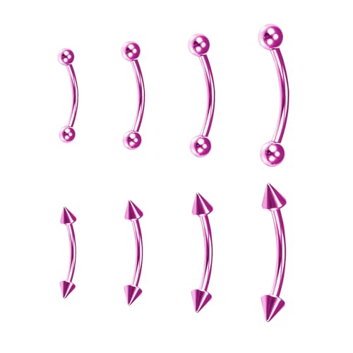 BLISI G23 Solid Titanium Eyebrow Piercing Jewelry, Gold Black Rose Gold Silver Pink Rainbow Eyebrow Rings 16G Curved Barbell,Tiny Vertical Labret Lip Jewelry Rook Piercing Jewelry for Women and Men - color: Pink 1