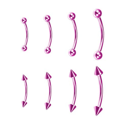 BLISI G23 Solid Titanium Eyebrow Piercing Jewelry, Gold Black Rose Gold Silver Pink Rainbow Eyebrow Rings 16G Curved Barbell,Tiny Vertical Labret Lip Jewelry Rook Piercing Jewelry for Women and Men - color: Pink 1