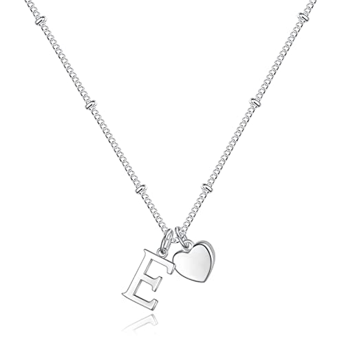 Heart Initial Necklaces for Girls, Letter A-Z Silver Necklace | Silver Plated, Heart Initial Necklaces for Girls, Necklace for Women, Teen Girl Gifts, Dainty Heart Necklaces, Birthday Gifts - color: E