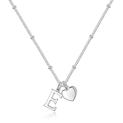 Heart Initial Necklaces for Girls, Letter A-Z Silver Necklace | Silver Plated, Heart Initial Necklaces for Girls, Necklace for Women, Teen Girl Gifts, Dainty Heart Necklaces, Birthday Gifts - color: E