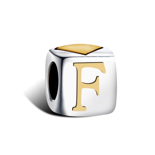 KunBead Initial A-Z Letter Gold Heart Alphabet Love Bead Birthday Charms Compatible with Pandora Charm Bracelet for Women - style: Letter F