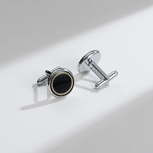 wynameleri Mens Cufflinks and Studs Set Blanks Round 4 Colors Shirt Tuxedo Buttons Packed in Cufflink Box for Business Wedding Jewelry - color: Black