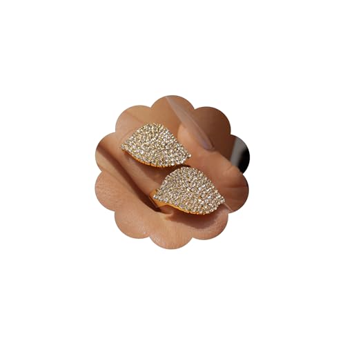 Rhinestone Finger Ring for Women Sparkly Crystal Butterfly Flower Leaf Adjustable Statement Chain Rings Punk Jewelry - color: Leaf G