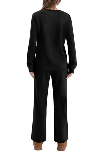 WIHOLL Lounge Sets for Women 2 Piece Travel Vacation Outfits Fall 2026 Sweatsuit Tracksuit - color: Black, size: Large