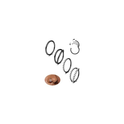 Dochais 4PCS 18G Nose Rings Hoops, Surgical Steel Earrings Tragus Septum Piercing CZ Clicker Ring, Hinged Segment Conch Lip Cartilage Double Hoops 8mm 10mm for Women Men - color: Black, size: 16G(1.2mm),10mm