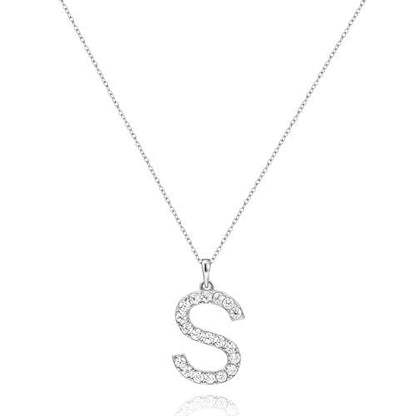 Tarsus Initial Cubic Zirconia Necklace for Women Teens | Jewelry Gifts for Women Adjustable Chain 18" + 2" - style: Silver-S-Diamond style