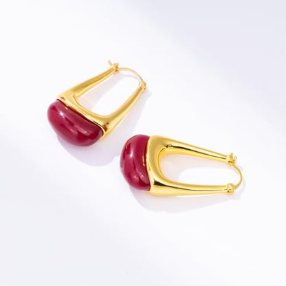 Acrylic Gold Hoop Earrings Chunky Statement Dangle Drop Huggie Earring Colorful Resin Jewelry for Women - color: Burgundy