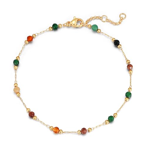 Gold Chain Bracelet for Women, 14K Gold Plated | Dainty Bracelets with Adjustable Chain, Trendy Jewelry Gift for Women - style: mix color beads