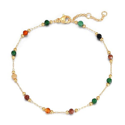 Gold Chain Bracelet for Women, 14K Gold Plated | Dainty Bracelets with Adjustable Chain, Trendy Jewelry Gift for Women - style: mix color beads