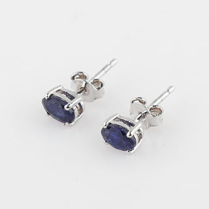 AURA GEMS Natural Sapphire Crystals Oval Shape Stud Earring For Women, Chakra Energy Healing Gemstone, Fine Crystal, Birthstone, Beautiful Women Simple Christmas Gift Jewelry