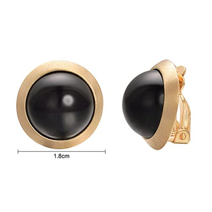 Yoursfs Clip on Earrings for Women Round Faux Pearl Earrings Clipon 18K Gold Plated Non Pierced Earring Jewelry - color: Yellow GP Black Pearl Clips on