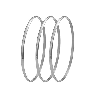 Stainless Steel Silver-Tone Three Stackable Womens Bangle Bracelets - color: silver