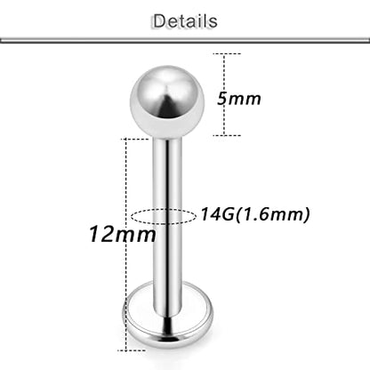 20G 18G 16G 14G 12G Lip Labret Monroe Medusa Nose Rings Stud 316L Surgical Steel Tragus Helix Cartilage Earring Tongue Cheek Piercing Jewelry Bars 6mm 8mm 10mm 12mm 14mm 16mm 19mm 18PCS - color: Silver, size: 14G - 12mm