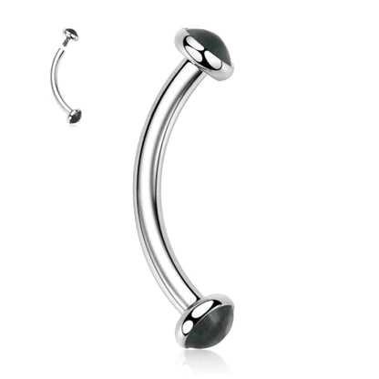 GAGABODY G23 Titanium Eyebrow Piercing Jewelry Curved Barbell Lip Ring | Internal Thread Used in Eyebrow,Belly,Rook 16 Gauge from 6mm to 12mm Lightweight Daily for Woman and Man Sensitive Skin - color: 1Pc-Disc Shape Silver+Moss Agate, size: 16G-10mm