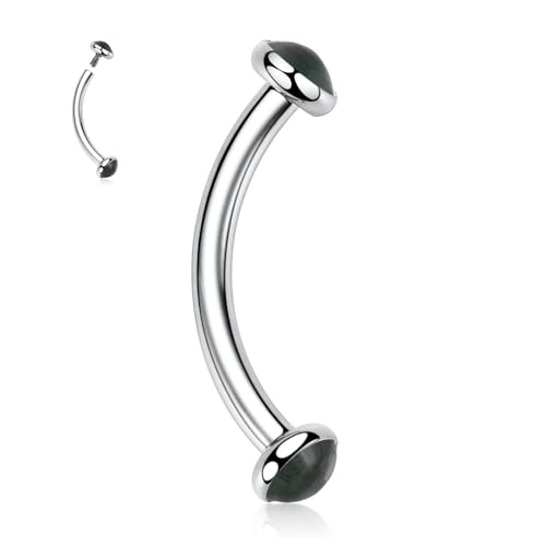 GAGABODY G23 Titanium Eyebrow Piercing Jewelry Curved Barbell Lip Ring | Internal Thread Used in Eyebrow,Belly,Rook 16 Gauge from 6mm to 12mm Lightweight Daily for Woman and Man Sensitive Skin - color: 1Pc-Disc Shape Silver+Moss Agate, size: 16G-12mm