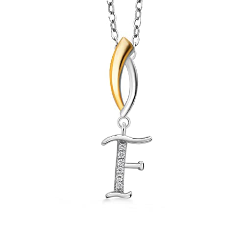 Gem Stone King Initial Pendant Necklace Letter A to Z Alphabet | 925 Sterling Silver | White Moissanite | Gift Women Mother's Day Christmas Wife Mom Girlfriend Anniversary Birthday | By Keren Hanan - style: Initial F