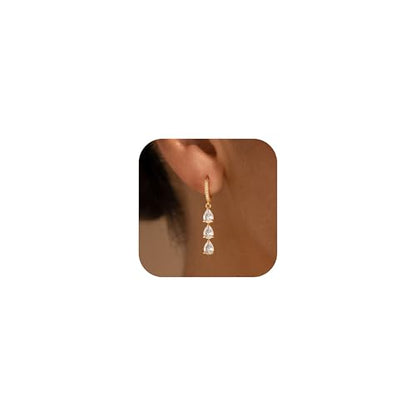 Dangle Earrings for Women Trendy, 14K Gold Plated CZ Huggie Drop Earrings, Dainty Long Chain Prom Wedding Jewelry Gift for Her - style: Bar CZ