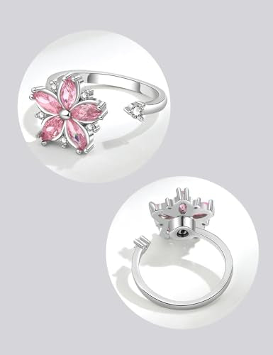Anxiety Rings for Women – Adjustable Flower Spinner Ring, Daisy & Sunflower Fidget Ring, Gold Plated Calming Jewelry - style: Style 01