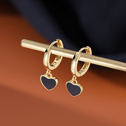 SLUYNZ Sterling Silver Black Heart Hoop Earrings for Women Teens Love Heart Hoop Earrings Huggie - color: B-Yellow