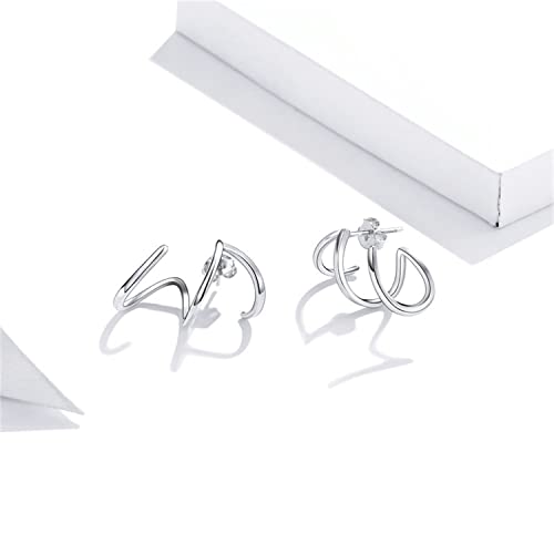 925 Sterling Silver Double Illusion Claw Trendy Stud Earrings for Women - color: Simple Line Earrings