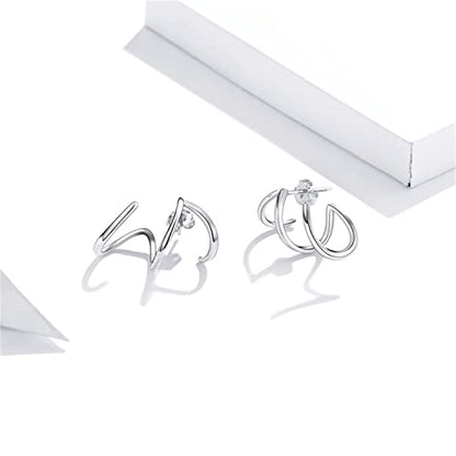 925 Sterling Silver Double Illusion Claw Trendy Stud Earrings for Women - color: Simple Line Earrings