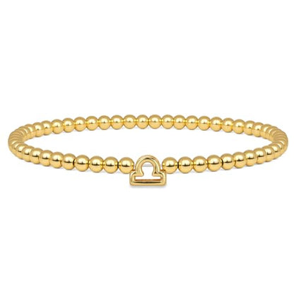 Gold 12 Constellations Bracelets for Women, 18K Gold Plated Beaded Stretch Bubble Bracelets Charm Jewelry Bracelet Gifts for Birthday Mother's Day Valentines Christmas - color: Libra