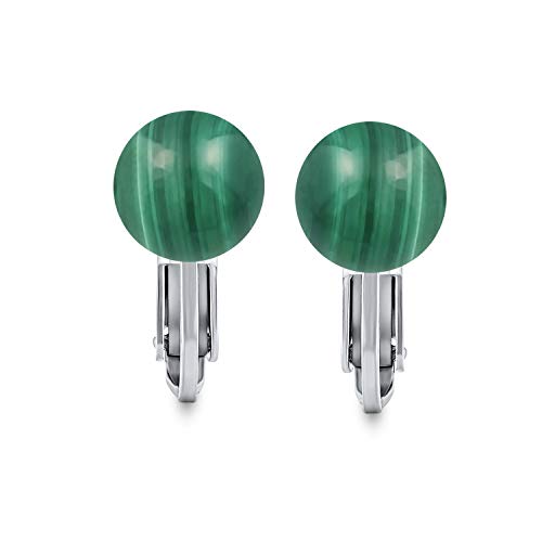 Classic Genuine Birthstone Ball Clip On Earrings .925 Sterling Silver 8MM - color: Green