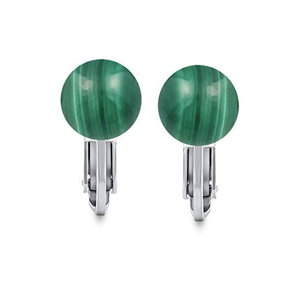 Classic Genuine Birthstone Ball Clip On Earrings .925 Sterling Silver 8MM - color: Green