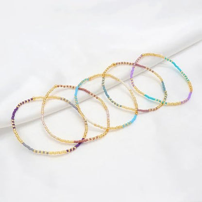 Gold Seed Beaded Stack Bracelets for Women,Handmade Stackable Stretch Colorful Ball Fall Jewelry Friendship Accessories Gift - color: 5pcs