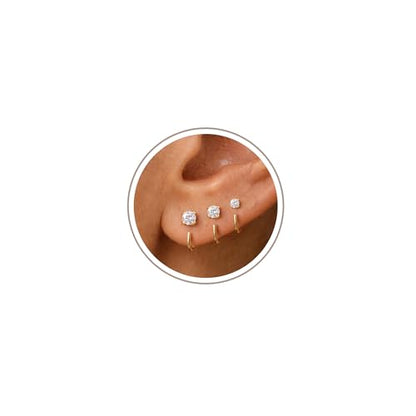 Freekiss 3 Pairs Backless Half Hoop Earrings Set for Women | 14K Gold Plated CZ Stay Close Hoop Earrings, Hypoallergenic Huggie Stackable Earring for Everyday & Sleep Wear Jewelry Gift - color: Round CZ-GD
