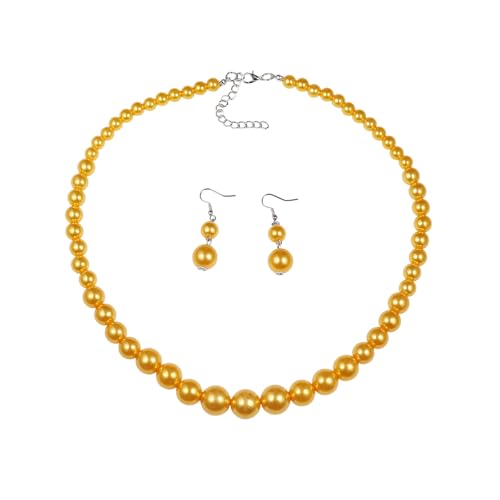 xuzhiyuan Fashion Classic Faux Pearl Red Carnelian Jewelry Set Necklace Earrings for Women - color: Yellow