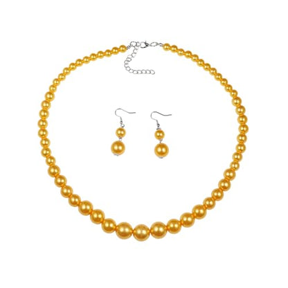 xuzhiyuan Fashion Classic Faux Pearl Red Carnelian Jewelry Set Necklace Earrings for Women - color: Yellow