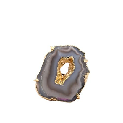 Ring Geode Druzy Slice Unique And Stylish Statement Gold Plated Jewelry Natural Gemstone Stone size 25-35 mm Approximately Adjustable Shank US Scale Size 6-9 - color: Gray, 1