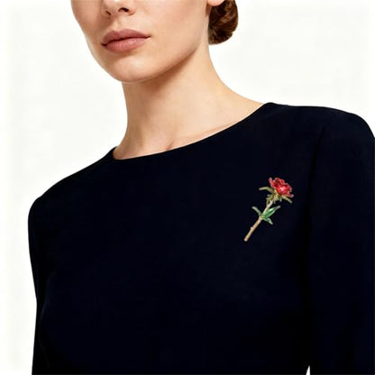 Red Rose Flower Brooches Pins for Women Men Elegant Crystal Flower Lapel Pin Retro Suit Hat Dress Accessories Wedding Valentine's Day Jewelry Gift - style: Red