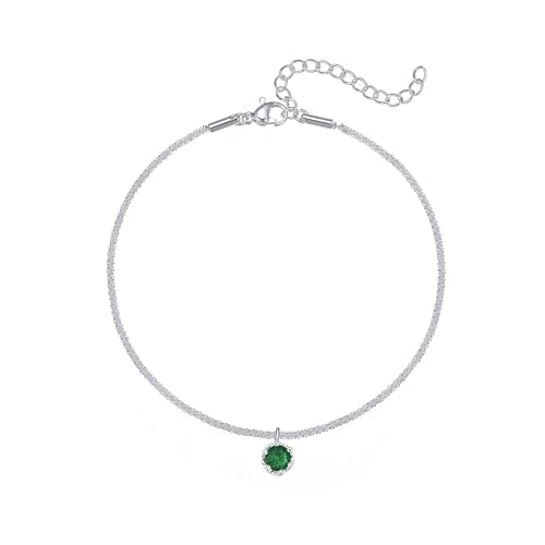 Wellike Silver Ankle Bracelets For Women Waterproof Birthstone Anklets Adjustable Sparkly Chain Silver Plated Stainless Steel Anklet Non Tarnish Jewelry - color: KKWJL185-5