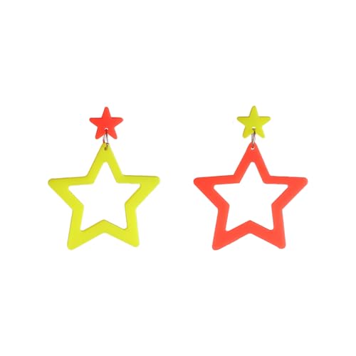 Colorful 80s 90s Neon Star Earrings for Women Retro Glow Party Costume 80s 90s Acrylic Dangle Earrings Outfit - style: Exchange Orange and Yellow