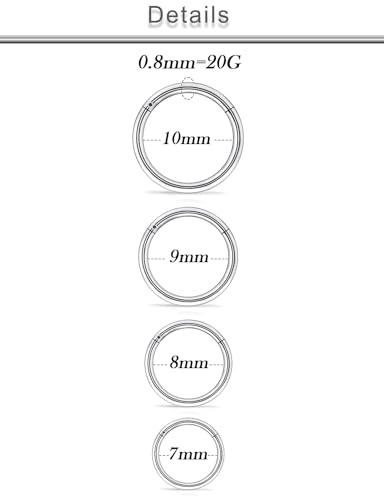 20G 18G 16G 14G 12G 10G Surgical Steel Hinged Clicker Segment Nose Rings Hoop Lip Rings Helix Cartilage Daith Tragus Sleeper Earrings Body Piercing for Women Men 6mm 8mm 10mm 12mm 14mm 16mm - color: Silver-20G（0.8mm)-Inner Diameter: 7mm 8mm 9mm 10mm