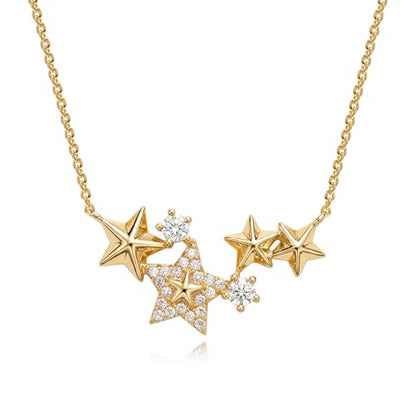 WEARON Gold Necklace for Women Gold Star Necklace 14K Gold Plated CZ Necklace Dainty Choker Charm Necklaces Hypoallergenic Trendy Jewelry for Women Gift - color: Stars